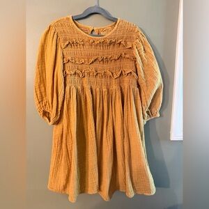 Girls' Smocked Mustard Cotton-Blend Casual Dress